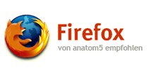 Logo des Browsers Firefox und Schriftzug: Firefox - von anatom5 empfohlen