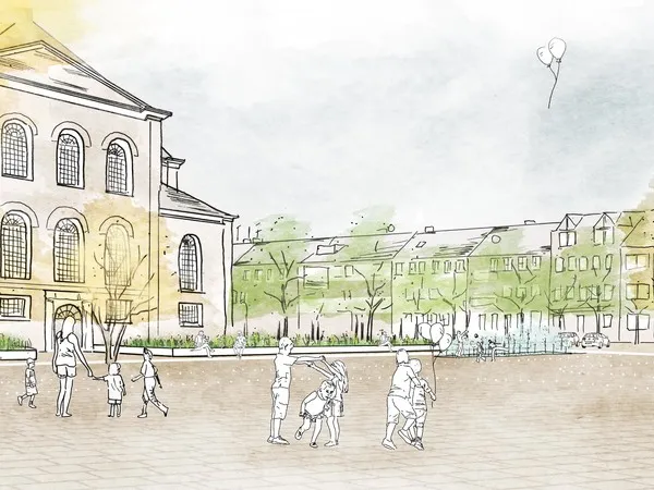 Ansicht Neugestaltung Geistmarkt und Rathausvorplatz (KRAFT.RAUM, Krefeld)