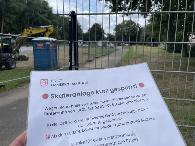 Sperrung Skateranlage wegen Kindergartenbau Sperrung Skateranlage wegen Kindergartenbau